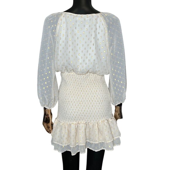 Lulu's All The Cheers Cream and Gold Dotted Smocked Mini Dress Size Medium NWT - Picture 6 of 11